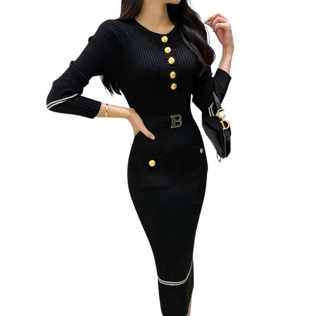 Halvknappet strikkjole til kvinder