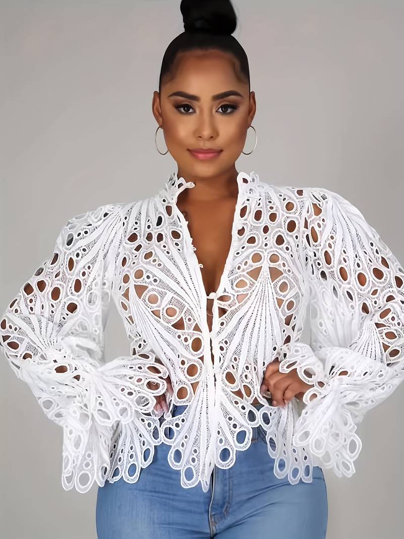 Kvinders Asymmetrisk Bluse med Udsparinger Polyester-3
