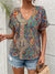 Skjortebluse Dame V-Hals Paisley Print Let Vævet Stof-2