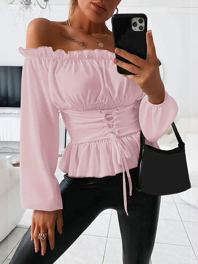 Skjortebluse Dame med Rüsch Detaljer i Blødt Stof-6