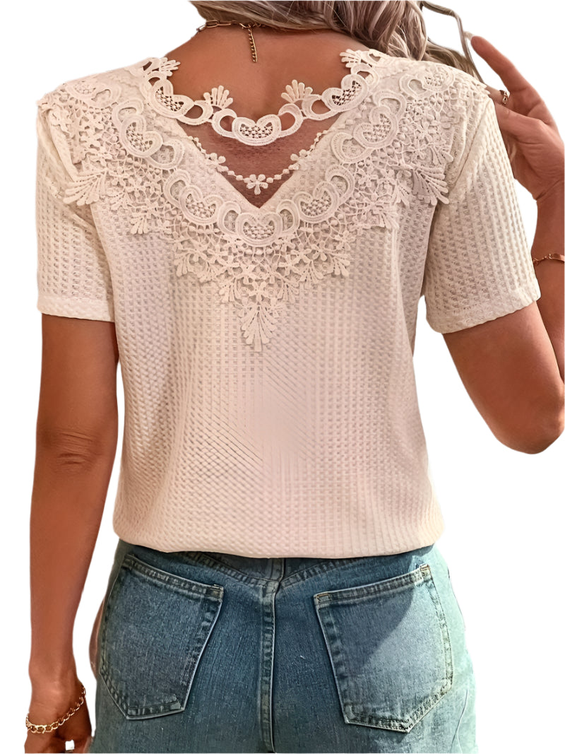 Kvinders T-shirt Rund Hals Kontrasterende Design 100% Bomuld-1