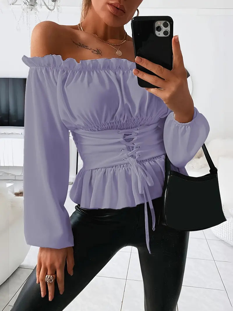 Skjortebluse Dame med Rüsch Detaljer i Blødt Stof-4