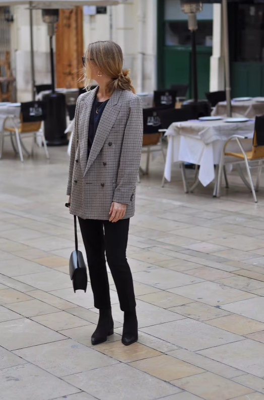 Vintage plaid blazerfrakke til kvinder
