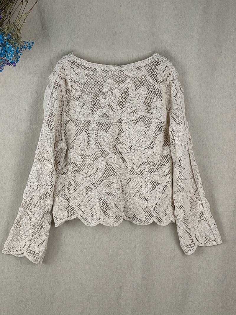 Kvinder Langærmet Bluse Blomsterprint Lace-2