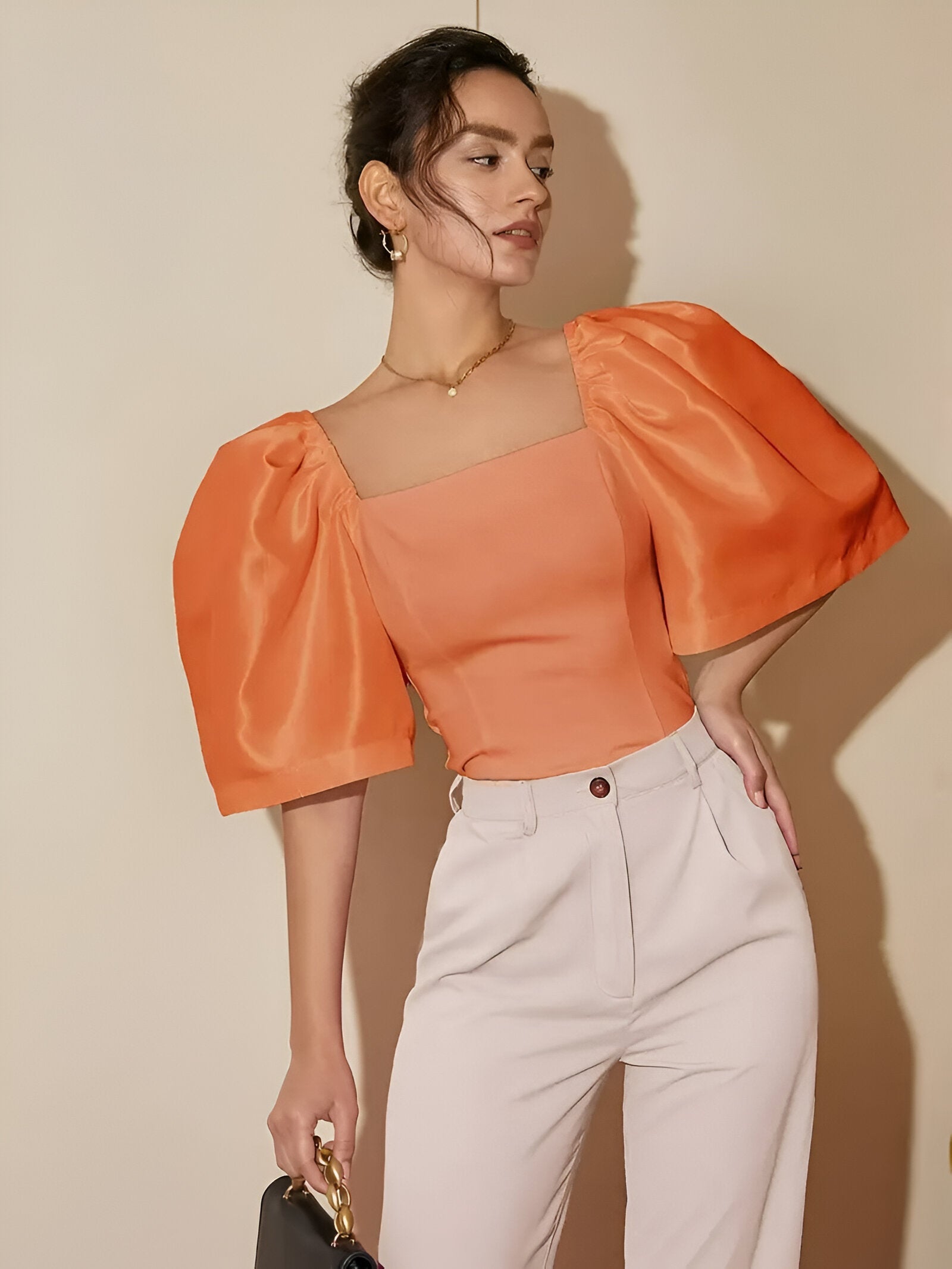 Variant image for Kvinders Bluse Firkantet Halsudskæring Slim Fit 100% Bomuld-25