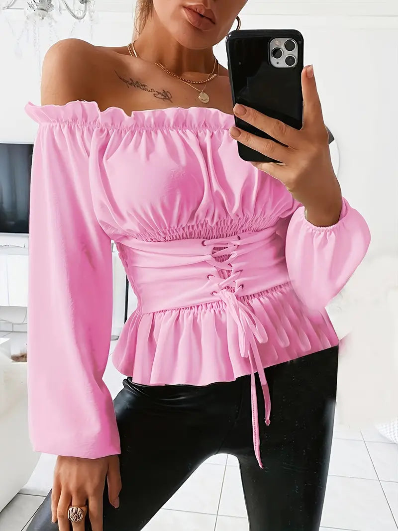 Skjortebluse Dame med Rüsch Detaljer i Blødt Stof-2