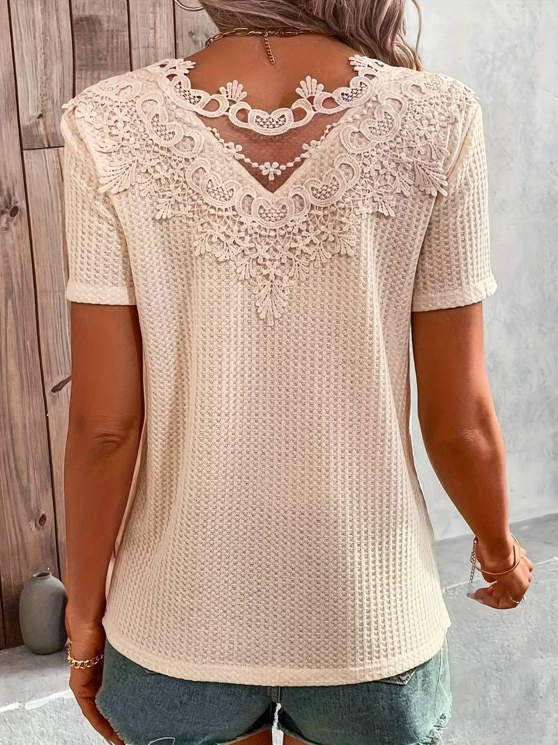 Kvinders T-shirt Rund Hals Kontrasterende Design 100% Bomuld-6