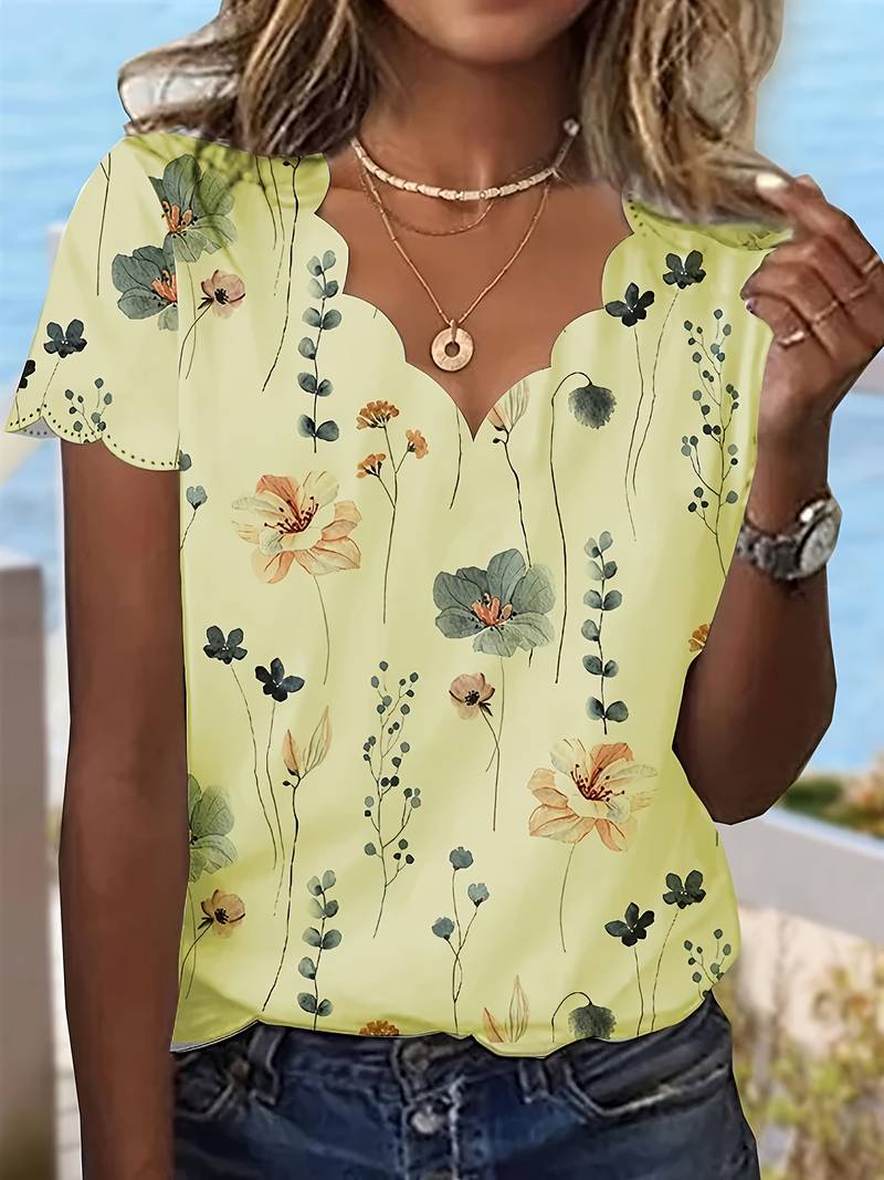 Variant image for Kvinders Bluse Løs Pasform Blomsterprint 100% Bomuld-23