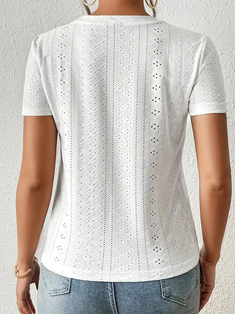 Dame T Shirt Rund Hals Casual 100% Bomuld-3