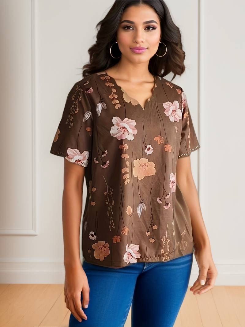 Variant image for Kvinders Bluse Løs Pasform Blomsterprint 100% Bomuld-43