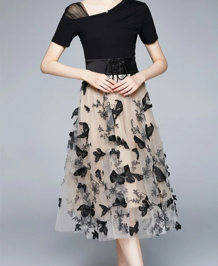 Festkjole i broderet mesh til kvinder