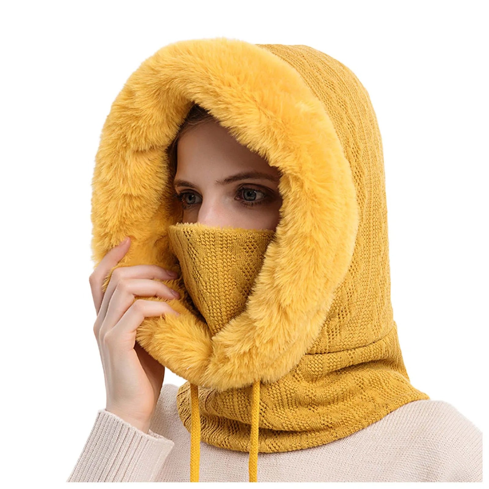 Strikket pelshue til kvinder Maskesæt