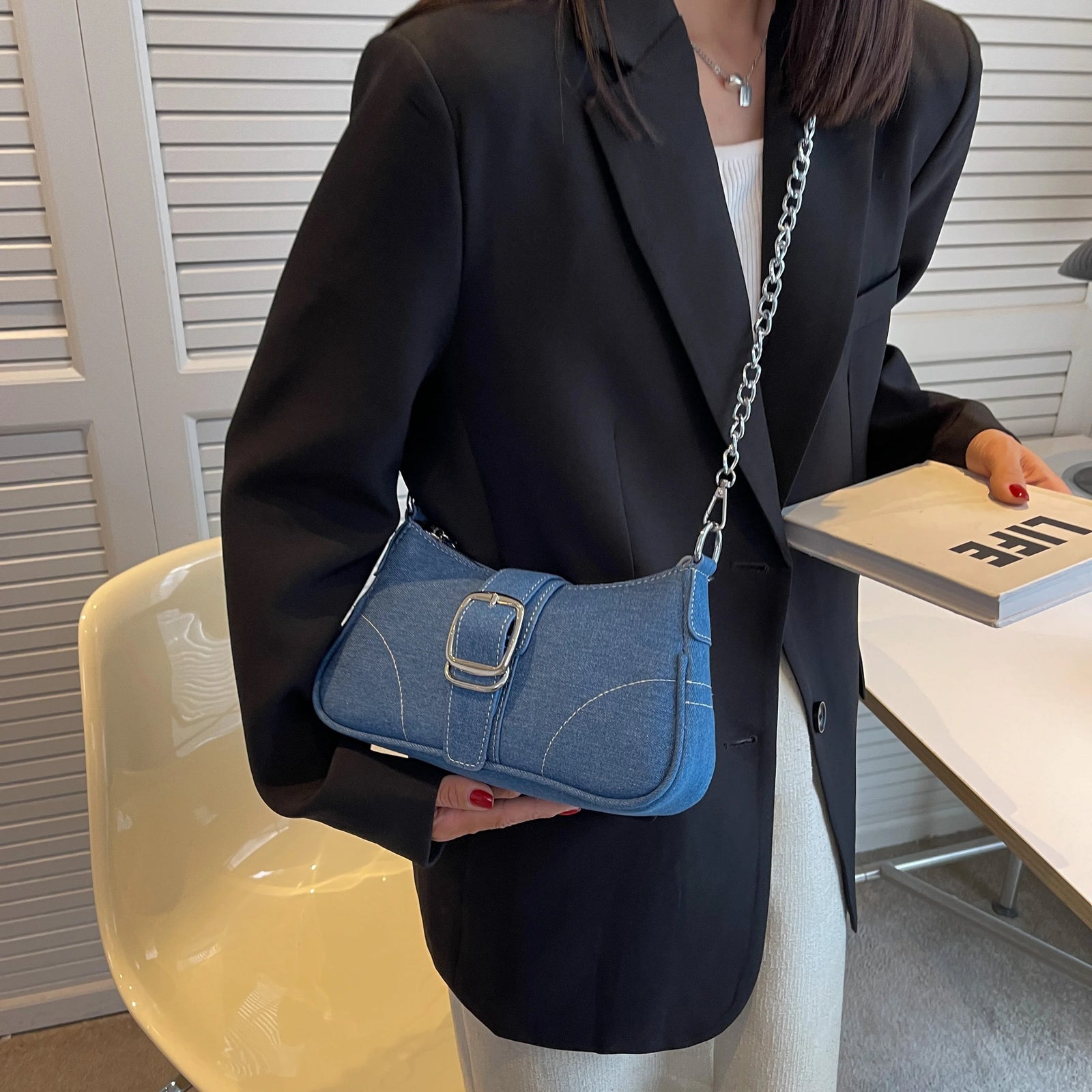 Denim crossbody-taske til kvinder