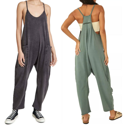 Kvinders Jumpsuit Sort Løs Casual Blødt Strækbart Stof-5