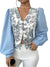 Skjortebluse Dame V-hals Lanterneærmer 100% Polyester Blomsterprint-1