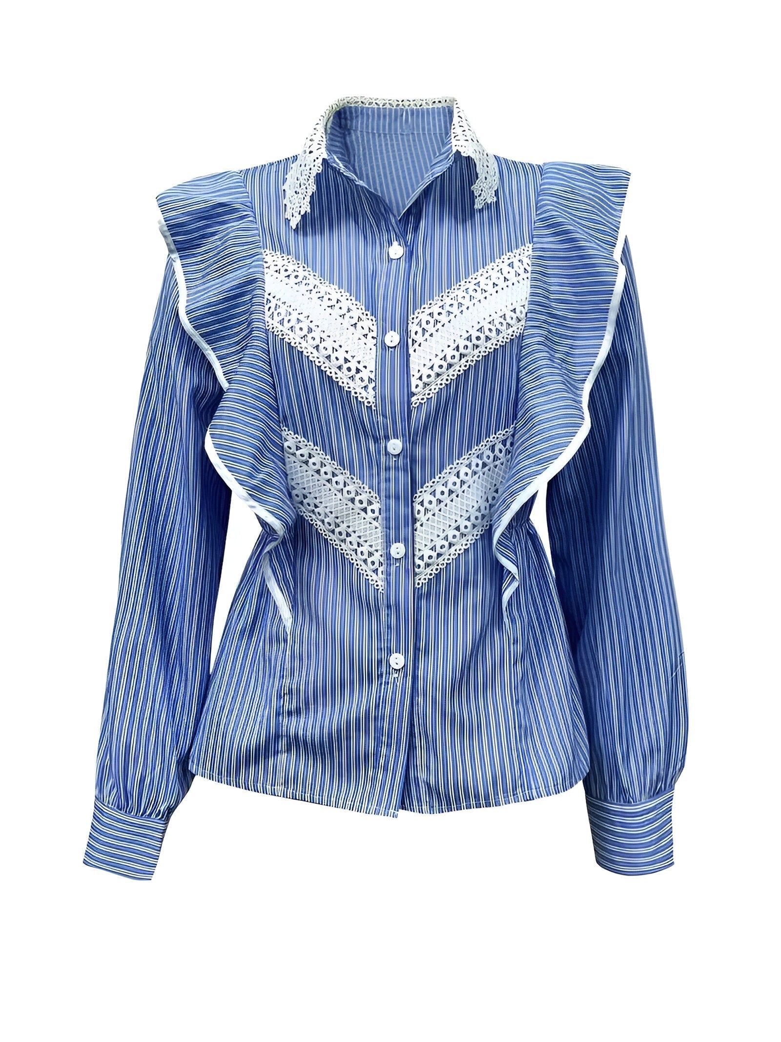 Skjortebluse Dame Langærmet Ruches Blødt Stof med Digital Print-6