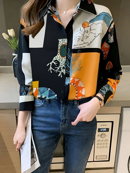 Kvinders Vintage Bluse Unikt Print 100% Bomuld-5