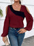Dame Bluse Farveblok Firkantet Udsnit 100% Polyester Langærmet-4