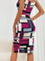 Kvinders Pencil Kjole Farveblok Slim Fit Polyester-3