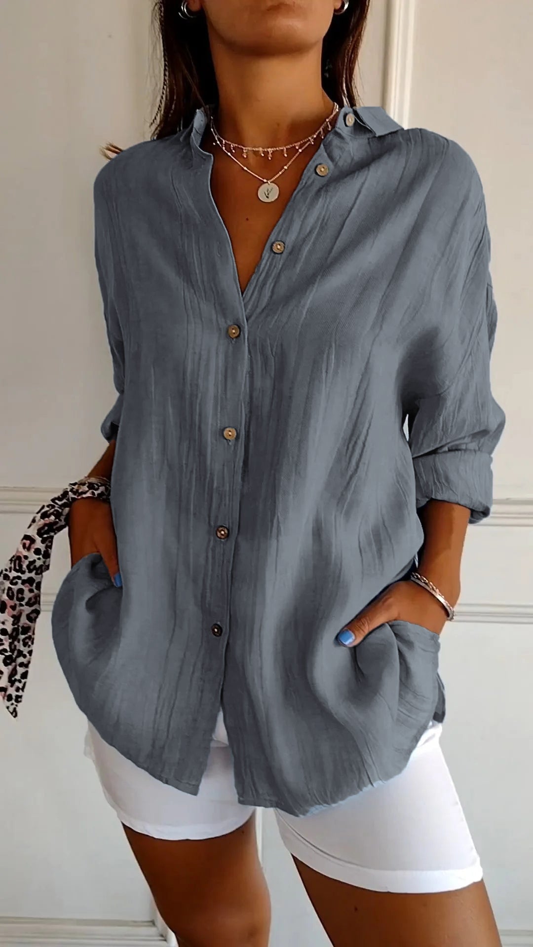 Variant image for Dame Skjortebluse Elegant Plisseret Design Bæredygtige Materialer-73