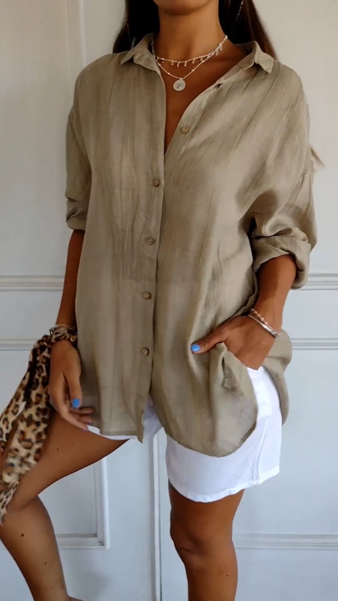 Dame Skjortebluse Elegant Plisseret Design Bæredygtige Materialer