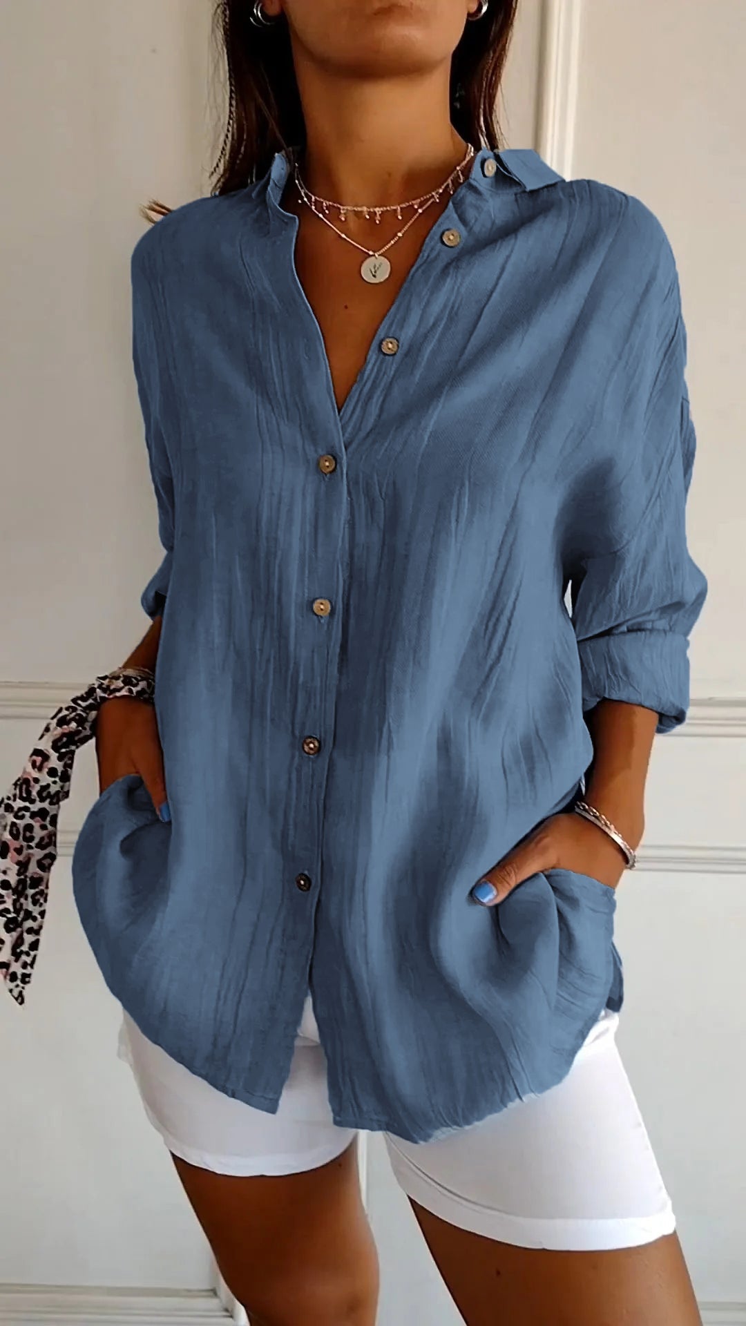 Dame Skjortebluse Elegant Plisseret Design Bæredygtige Materialer