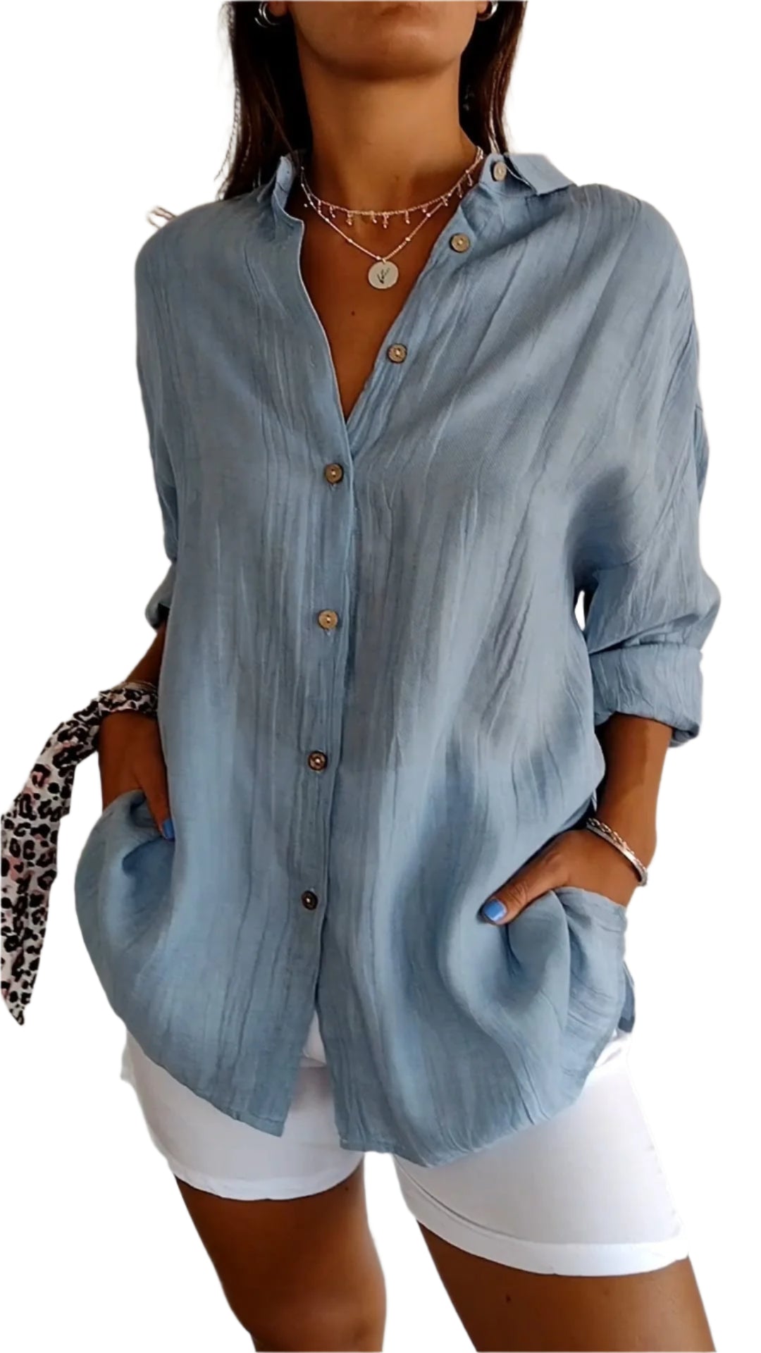 Skjortebluse Dame Plisseret Design 100% Bomuld-1
