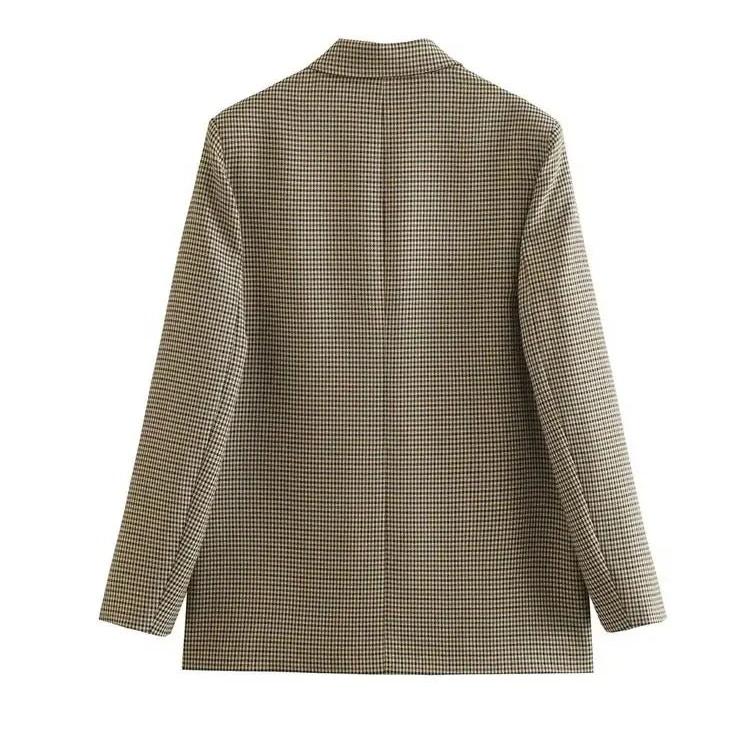 Vintage plaid blazerfrakke til kvinder
