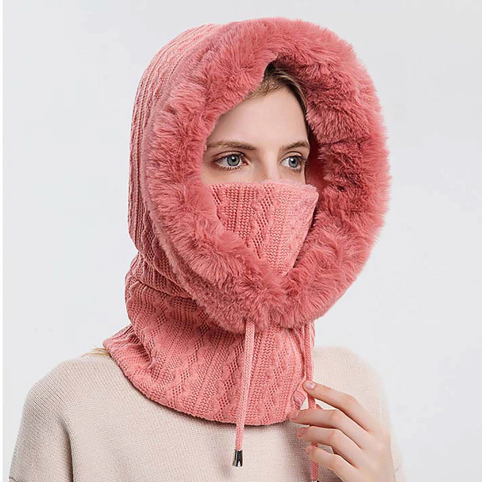 Strikket pelshue til kvinder Maskesæt