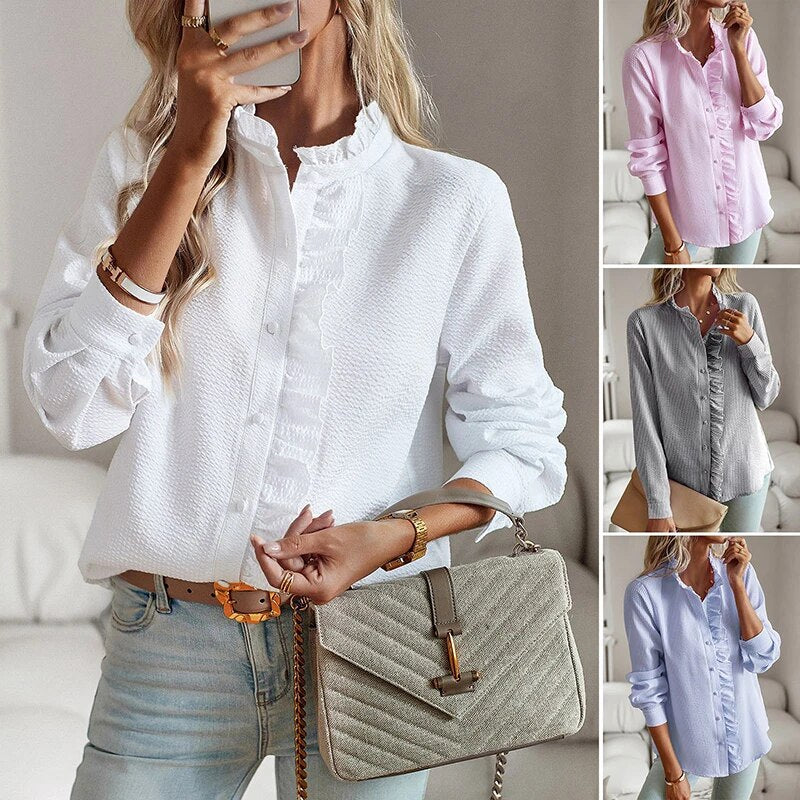 Kvinders Elegant Bluse Lange Ærmer 100% Bomuld-2