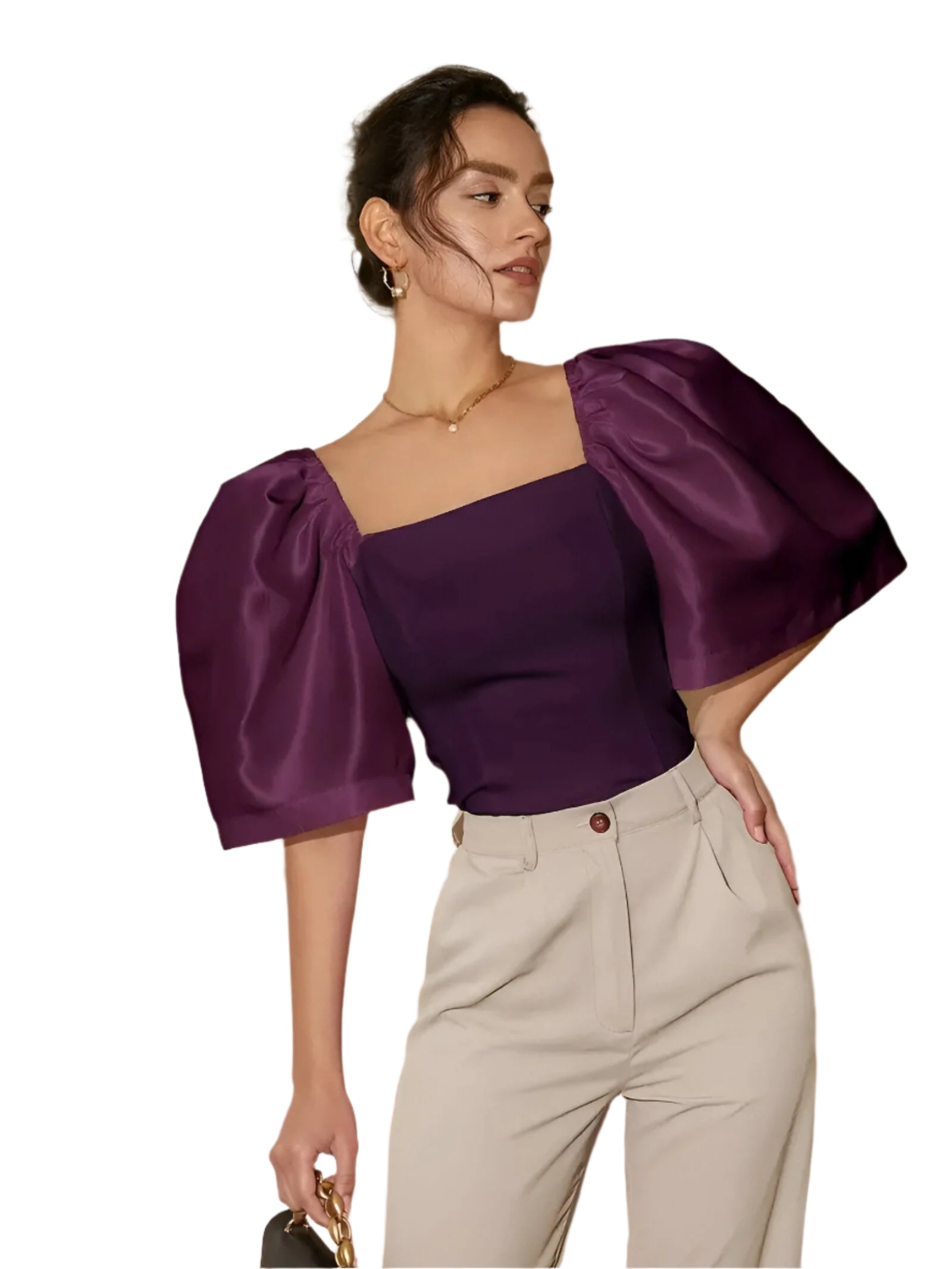 Variant image for Kvinders Bluse Firkantet Halsudskæring Slim Fit 100% Bomuld-1