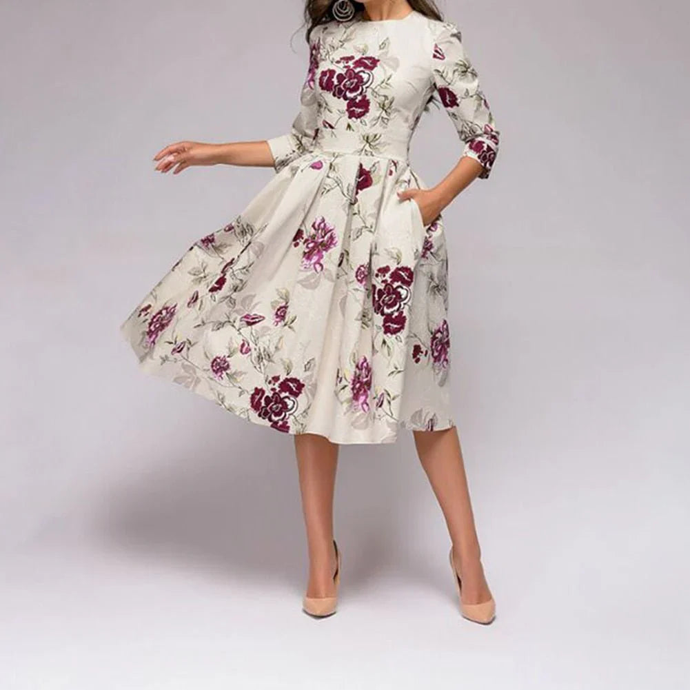 Dame Midi Kjole Elegant Design Polyester til Fest og Sommer-2