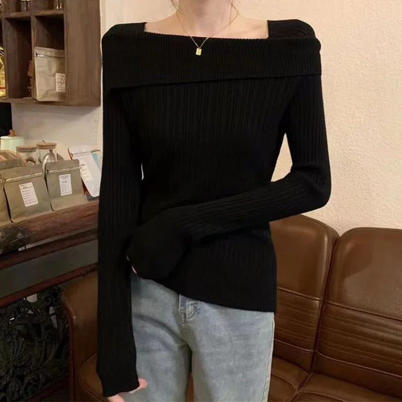 Off Shoulder striktrøje til kvinder