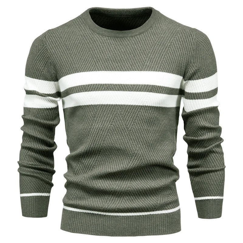 Patchwork-pullover med O-hals til mænd