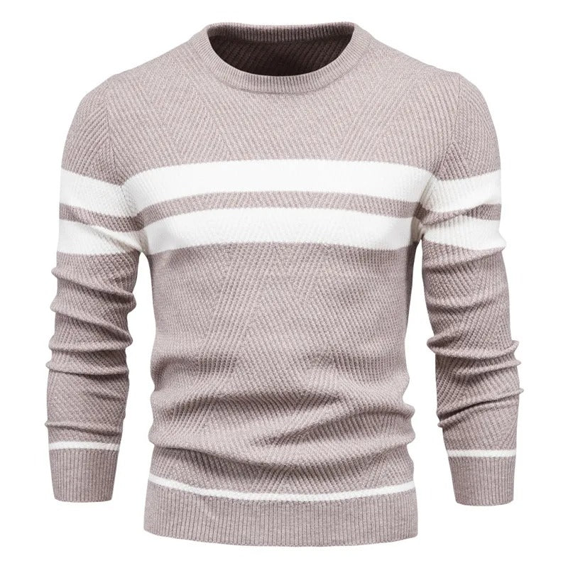 Patchwork-pullover med O-hals til mænd