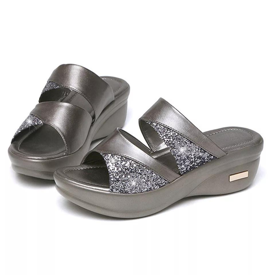 Ensfarvede glitter-sandaler til kvinder