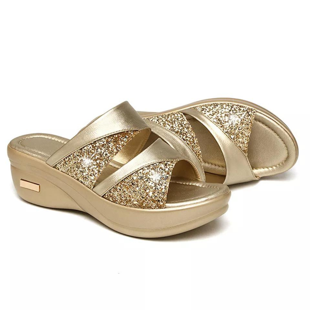 Ensfarvede glitter-sandaler til kvinder
